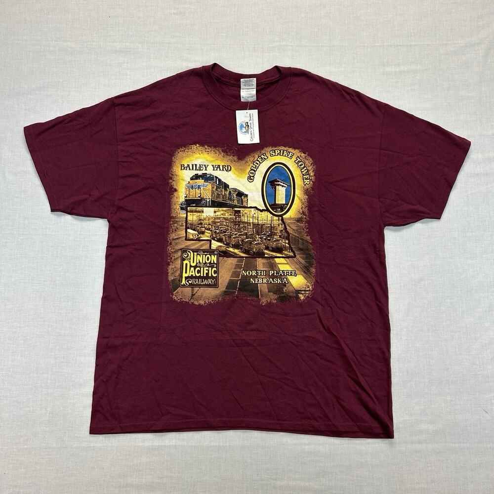 Union Pacific Bailey Yard NEW T-Shirt Mens XL Maroon Golden Spike Tower Nebraska